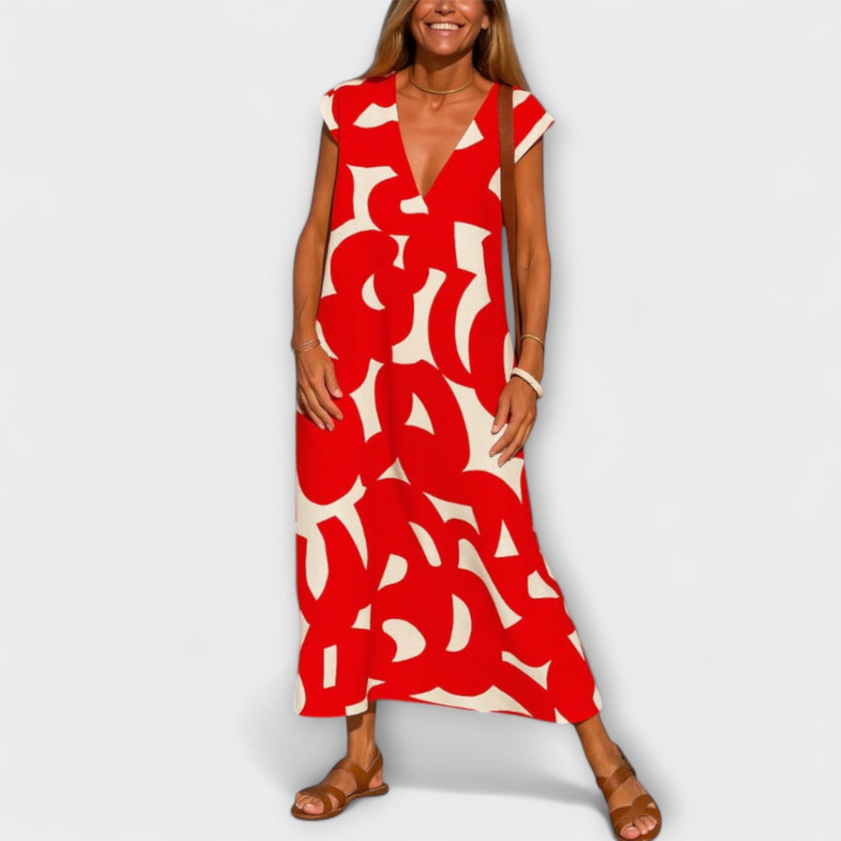 Linae - Zwart-wit Kleid met V-hals