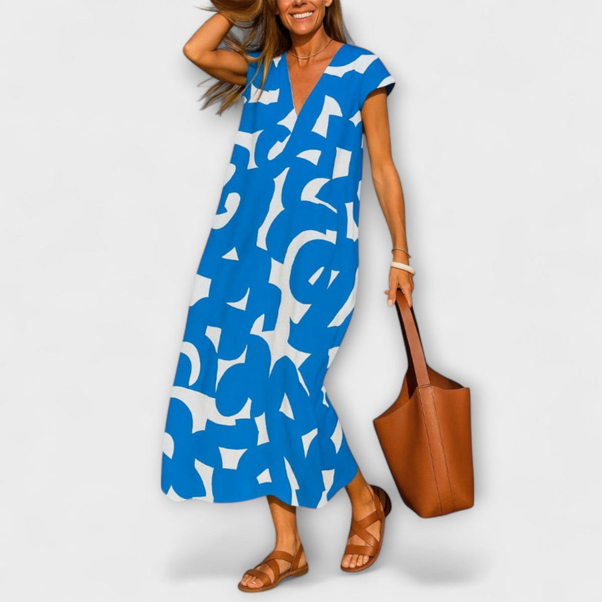 Linae - Zwart-wit Kleid met V-hals