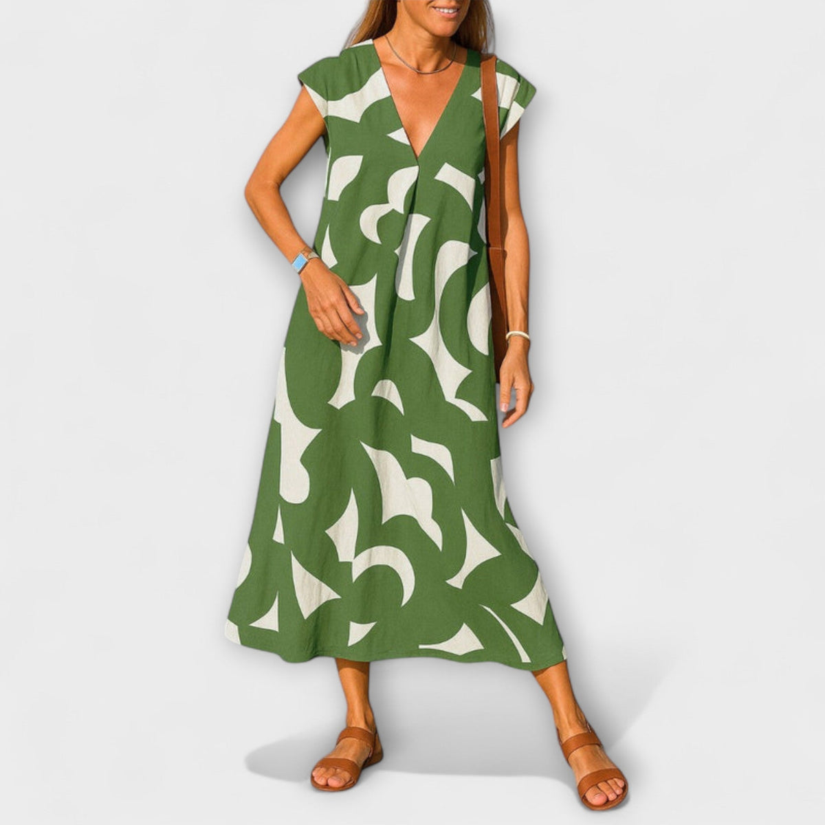 Linae - Zwart-wit Kleid met V-hals