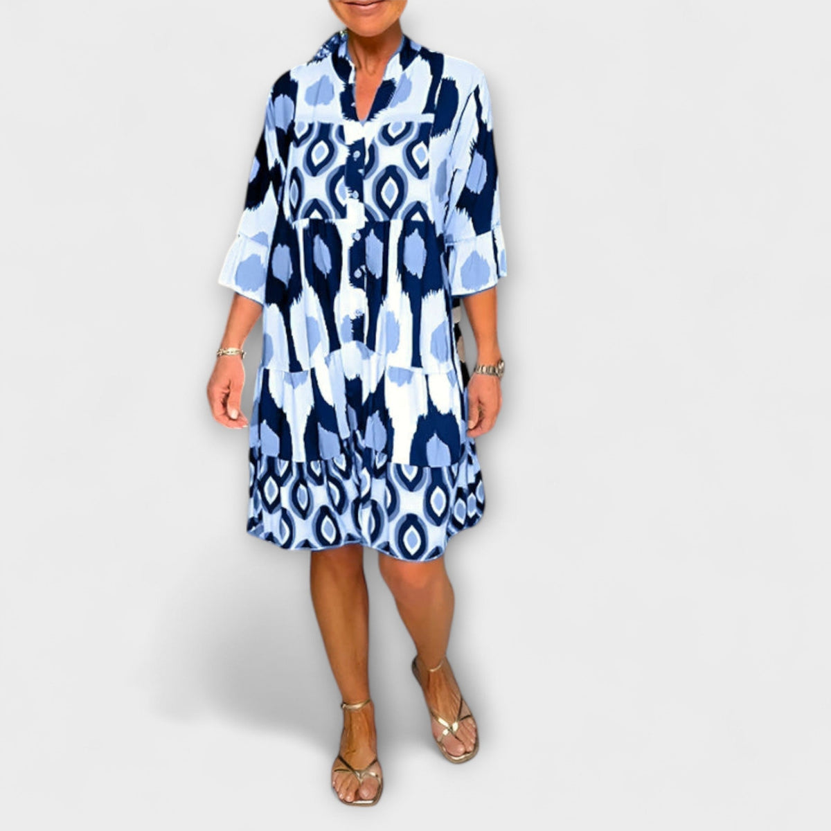 Lavira - Stijlvolle Midi-jurk met Ikat-patroon