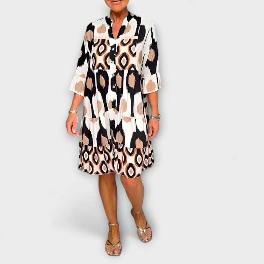 Lavira - Stijlvolle Midi-jurk met Ikat-patroon