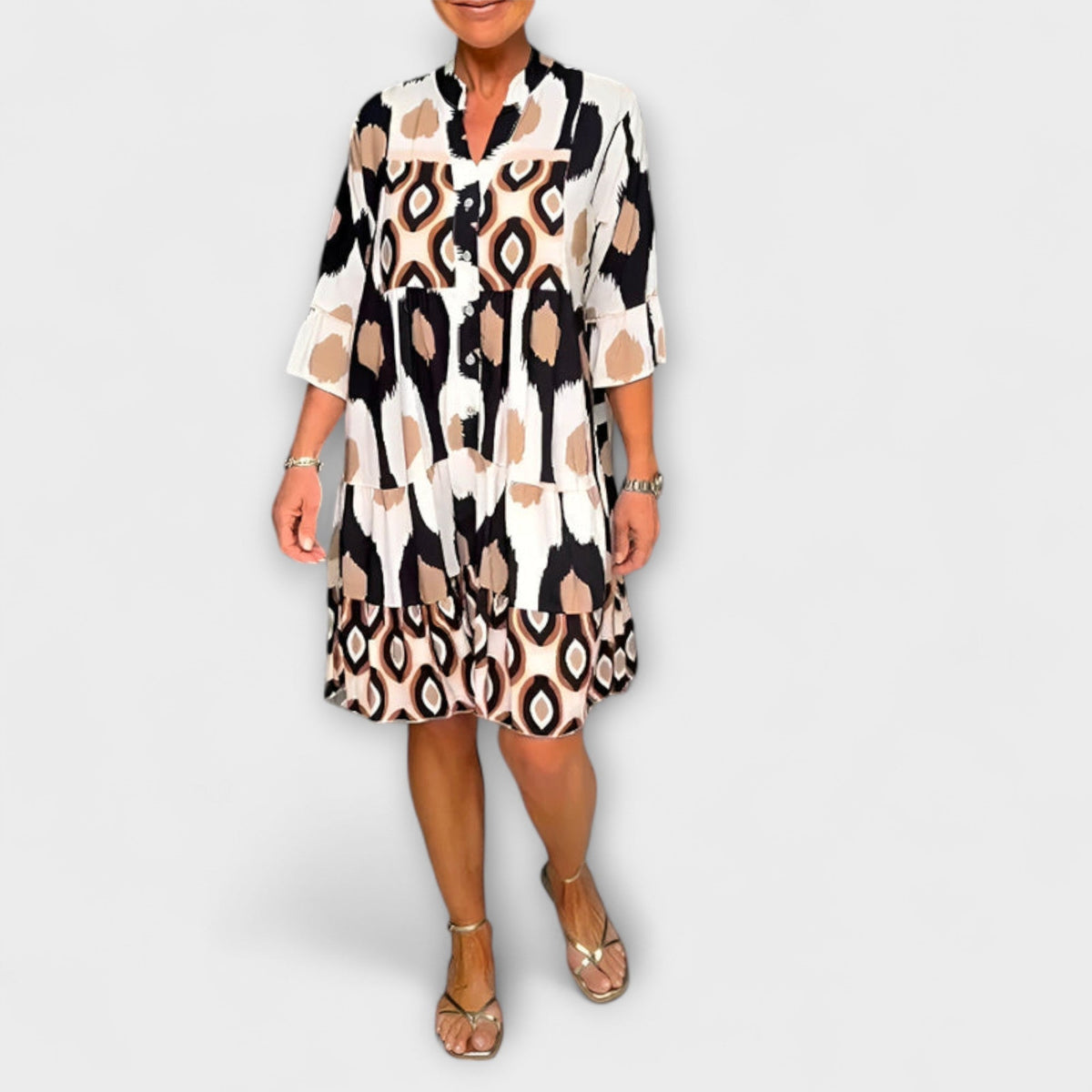 Lavira - Stijlvolle Midi-jurk met Ikat-patroon