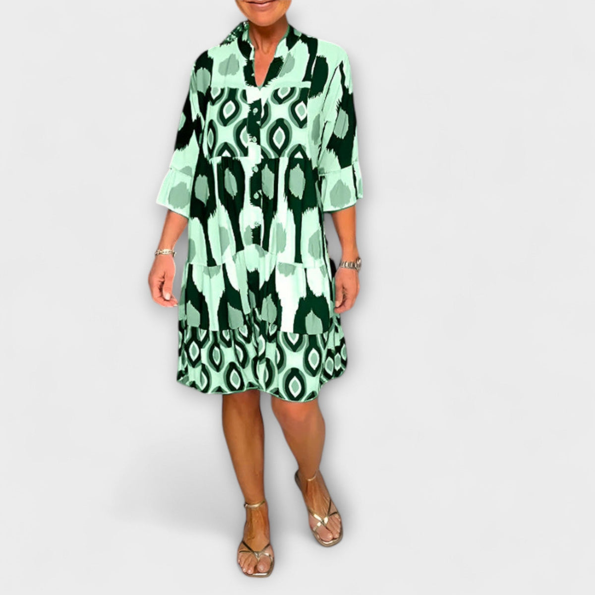Lavira - Stijlvolle Midi-jurk met Ikat-patroon