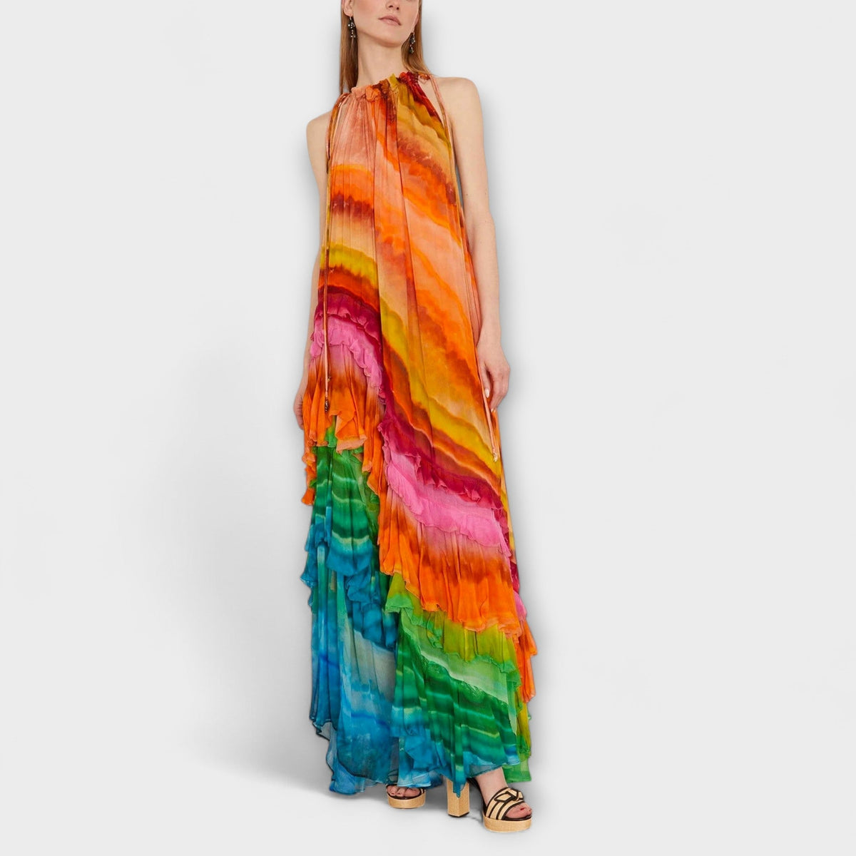 Iris - Regenboogkleurige Rimpel Maxijurk