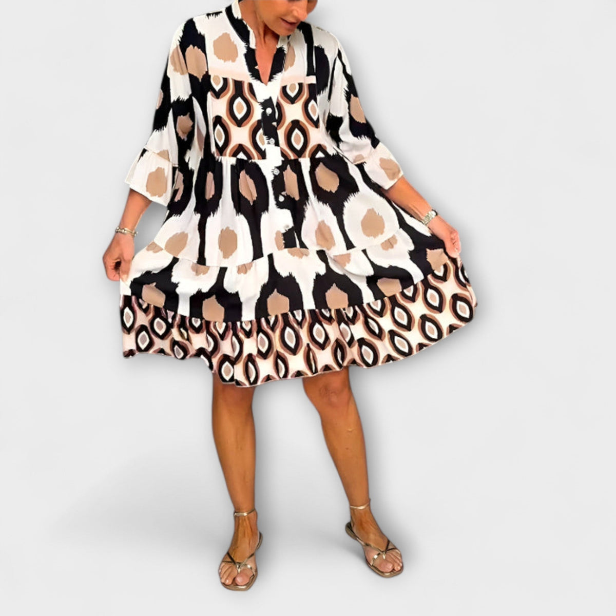 Lavira - Stijlvolle Midi-jurk met Ikat-patroon