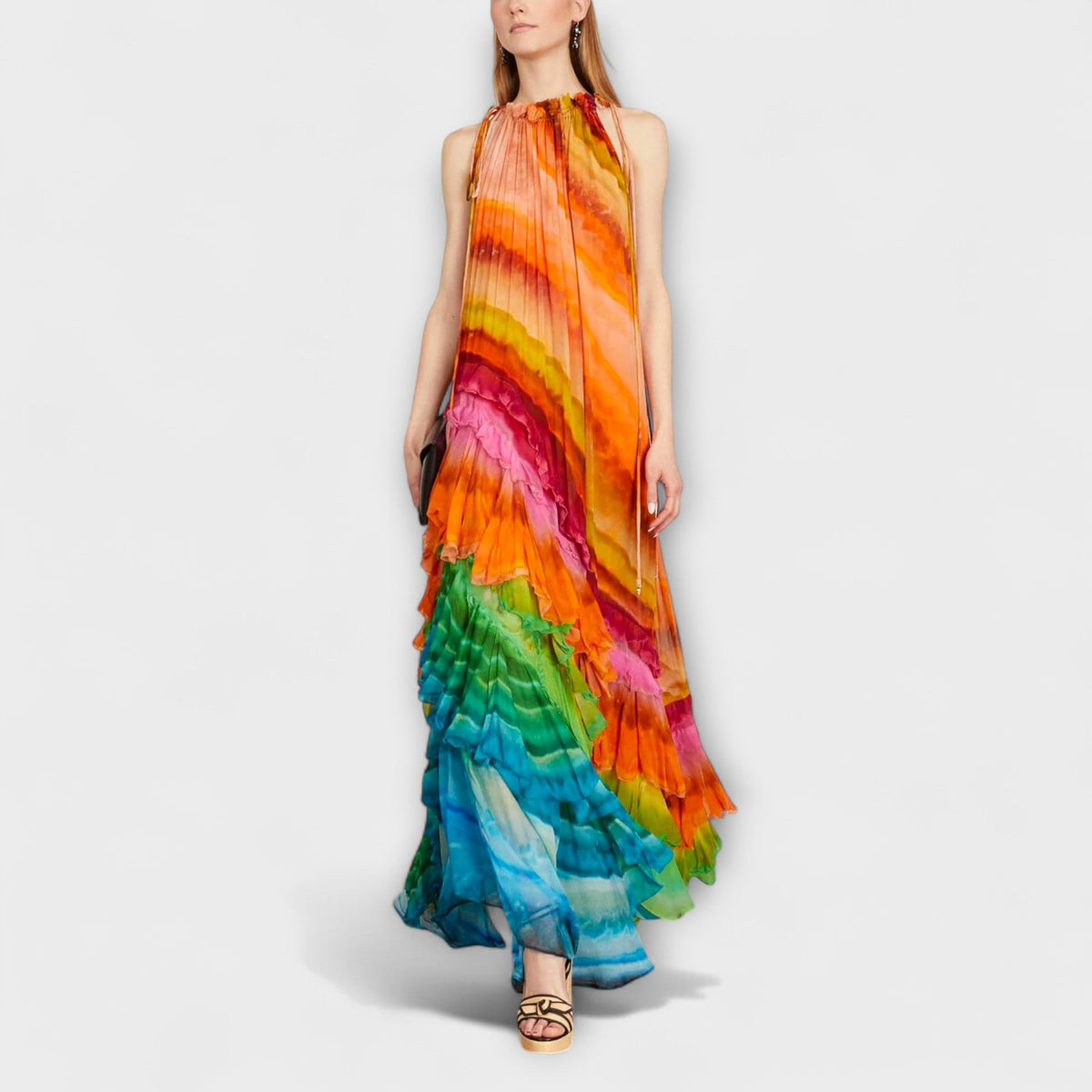 Iris - Regenboogkleurige Rimpel Maxijurk
