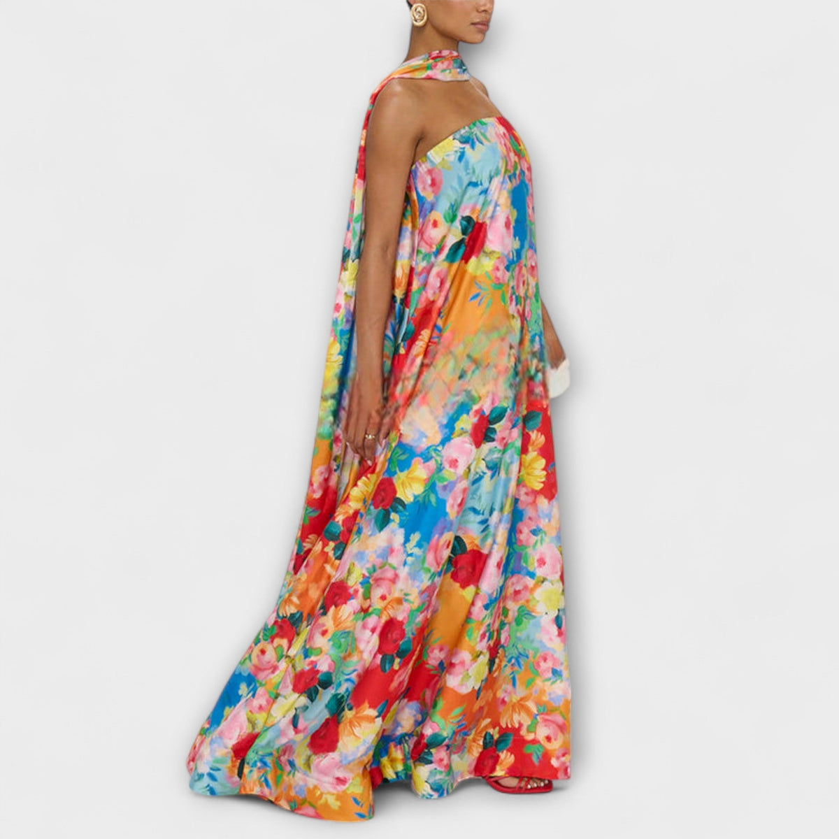 Harlow - Kleurrijke Off-Shoulder-Maxidress met Bloemenpatroon