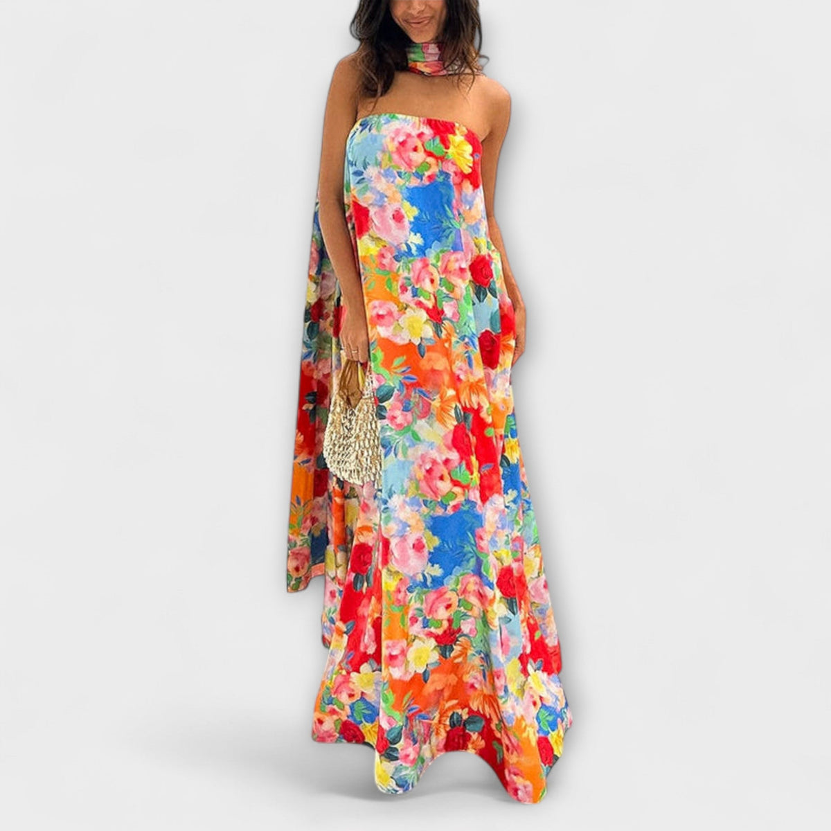 Harlow - Kleurrijke Off-Shoulder-Maxidress met Bloemenpatroon