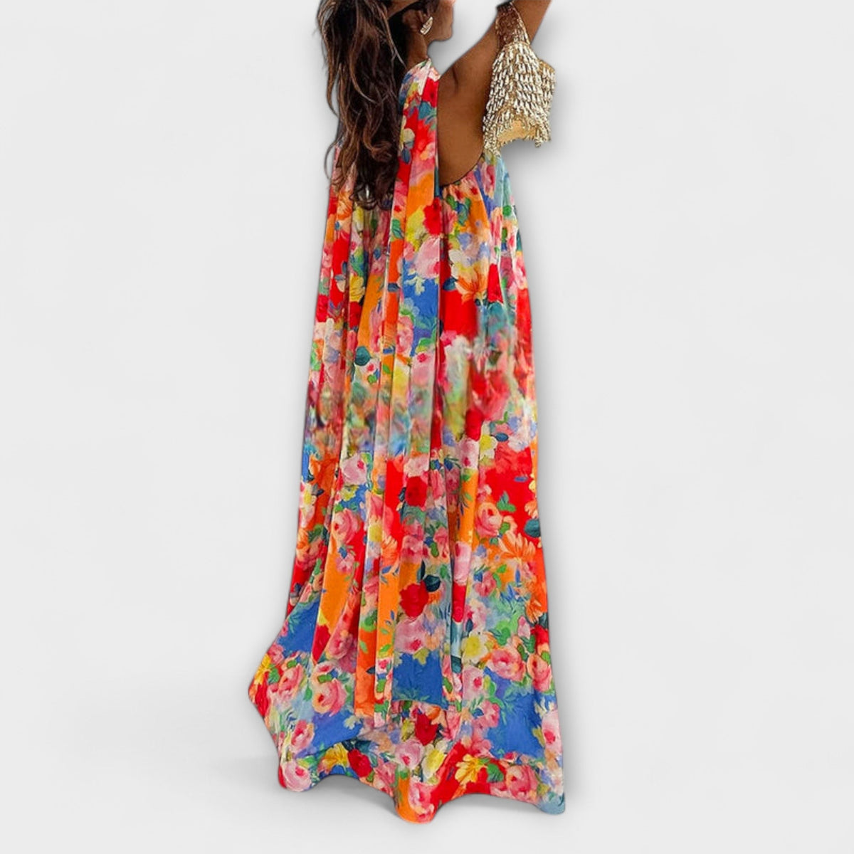 Harlow - Kleurrijke Off-Shoulder-Maxidress met Bloemenpatroon