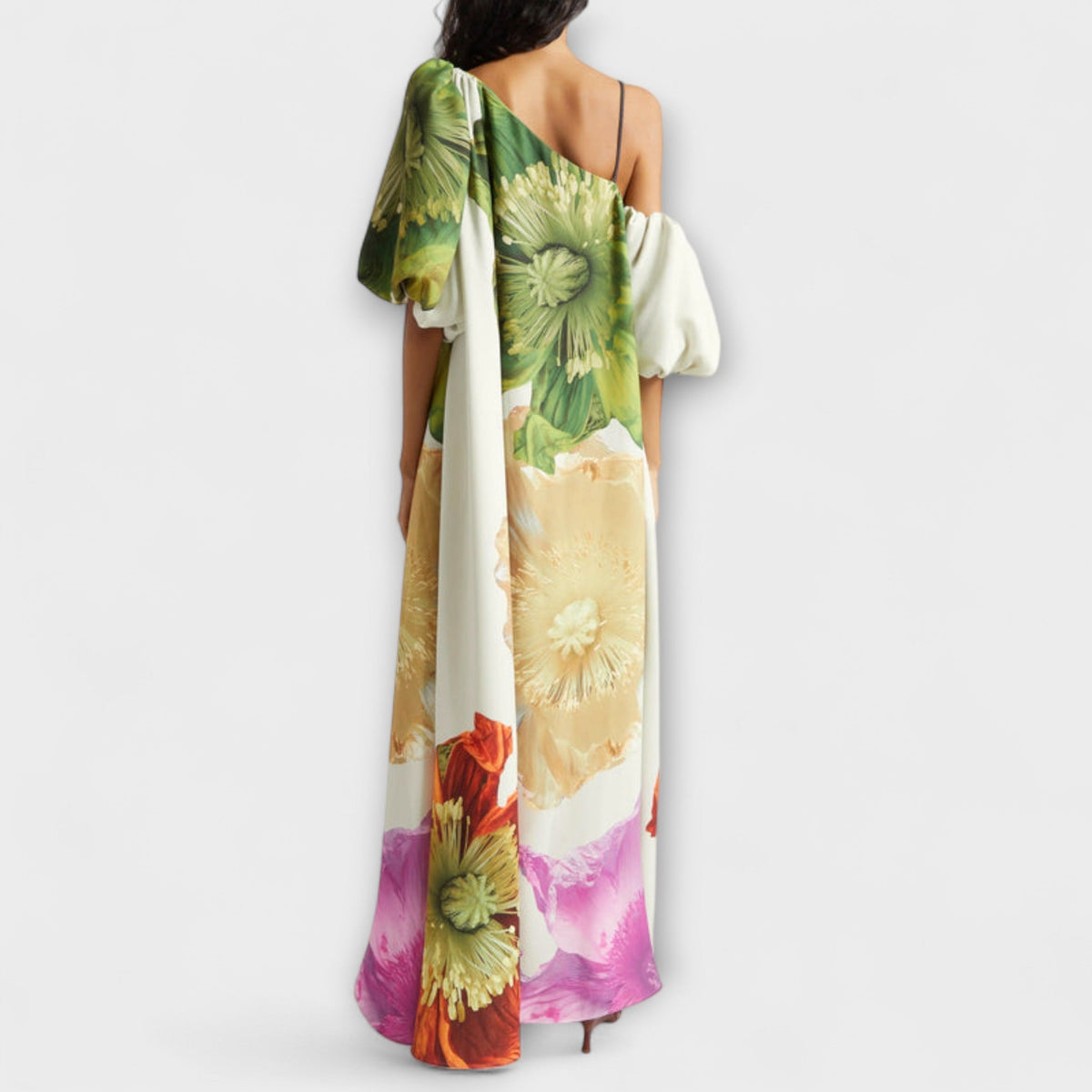Melody - Witte Off-Shoulder Maxikleed met Bloemenmotief