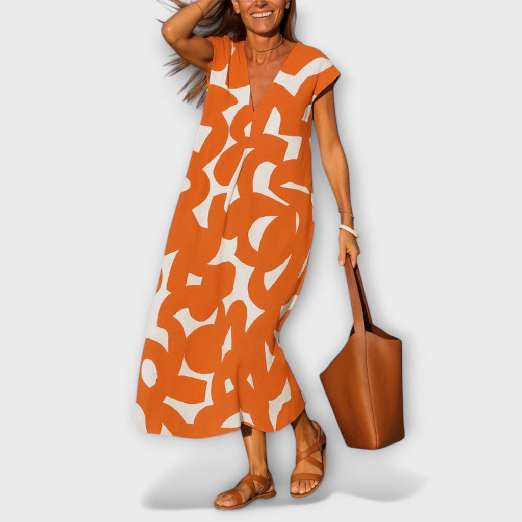 Linae - Zwart-wit Kleid met V-hals