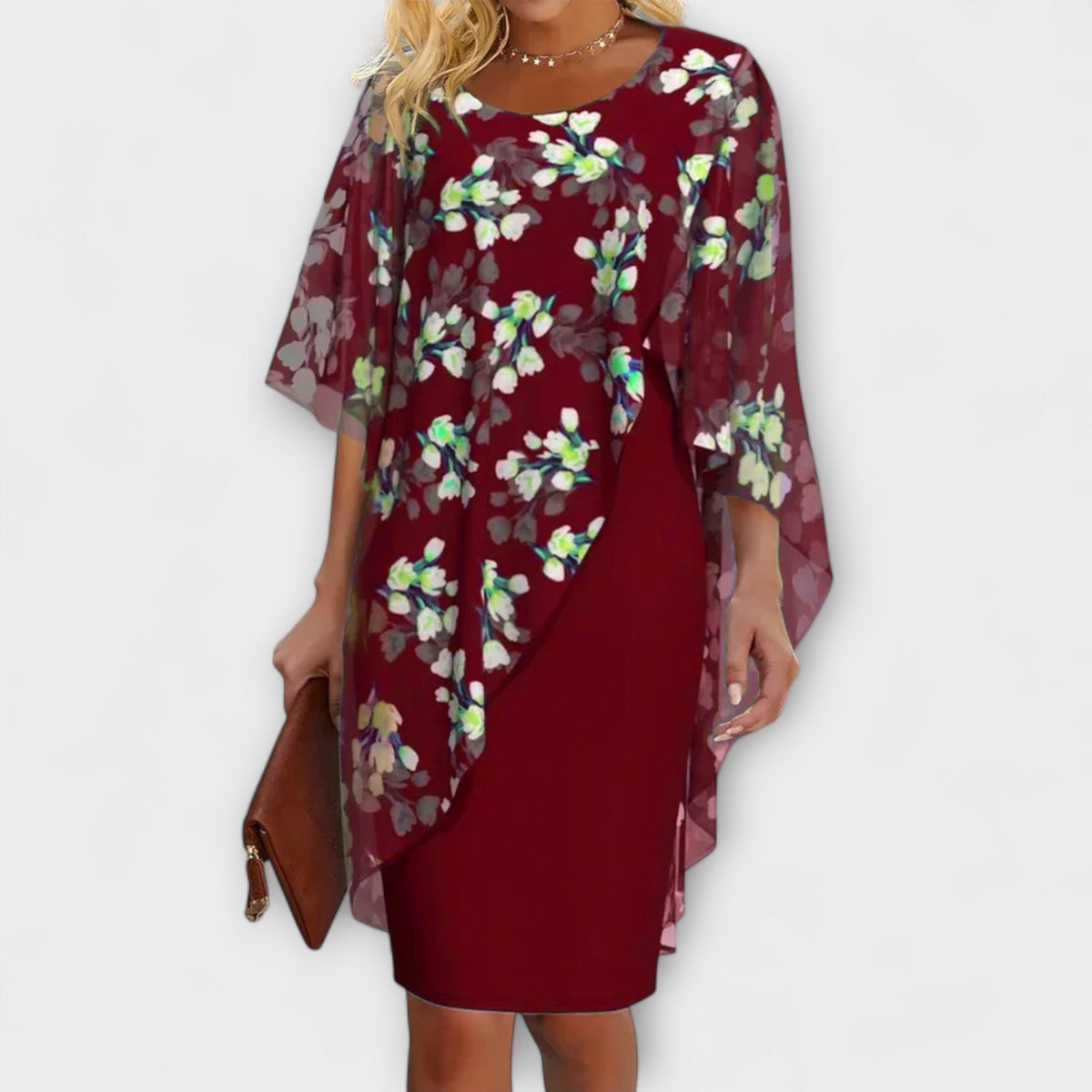 Lyanna - Donkerblauwe Chiffonjurk met Bloemenpatroon