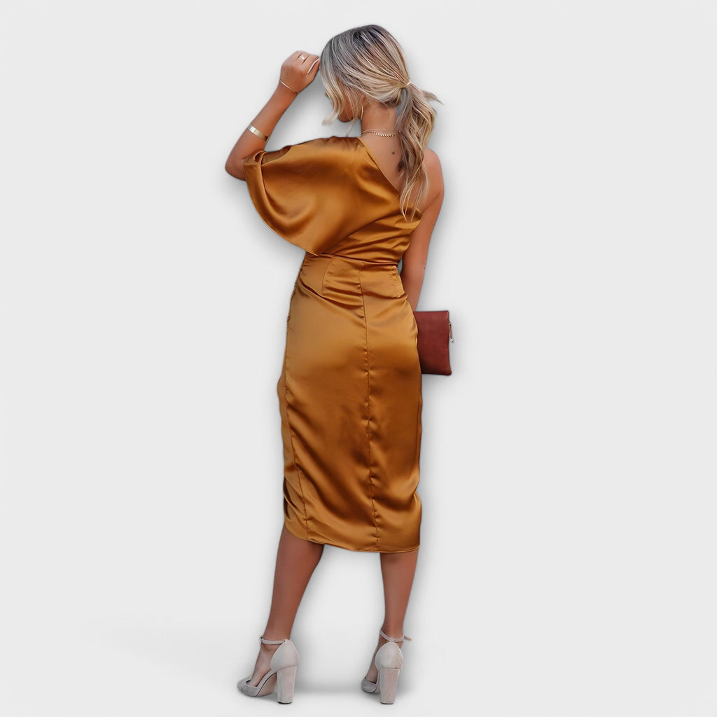 Élise - Blauwe luxe one-shoulder avondjurk
