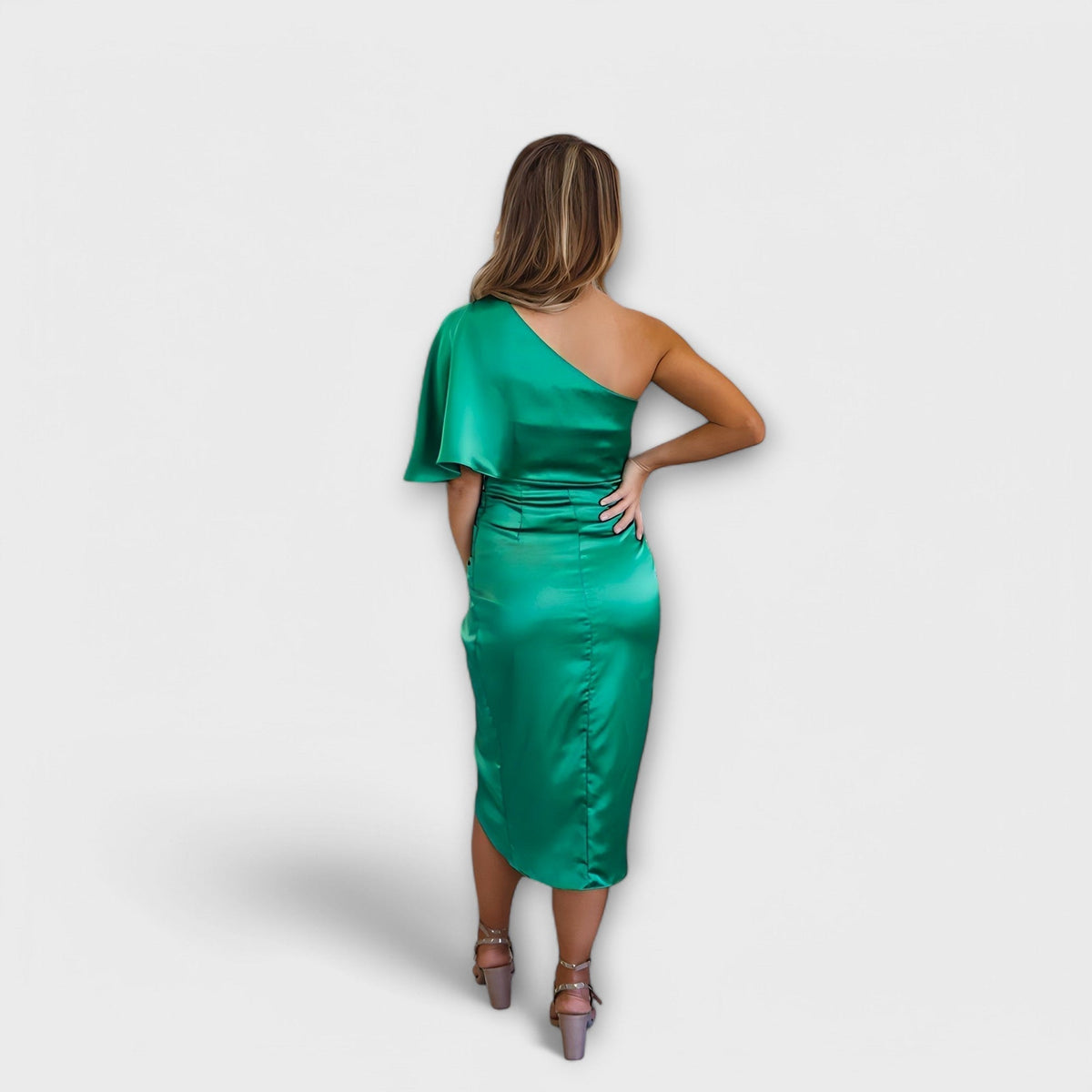 Élise - Blauwe luxe one-shoulder avondjurk