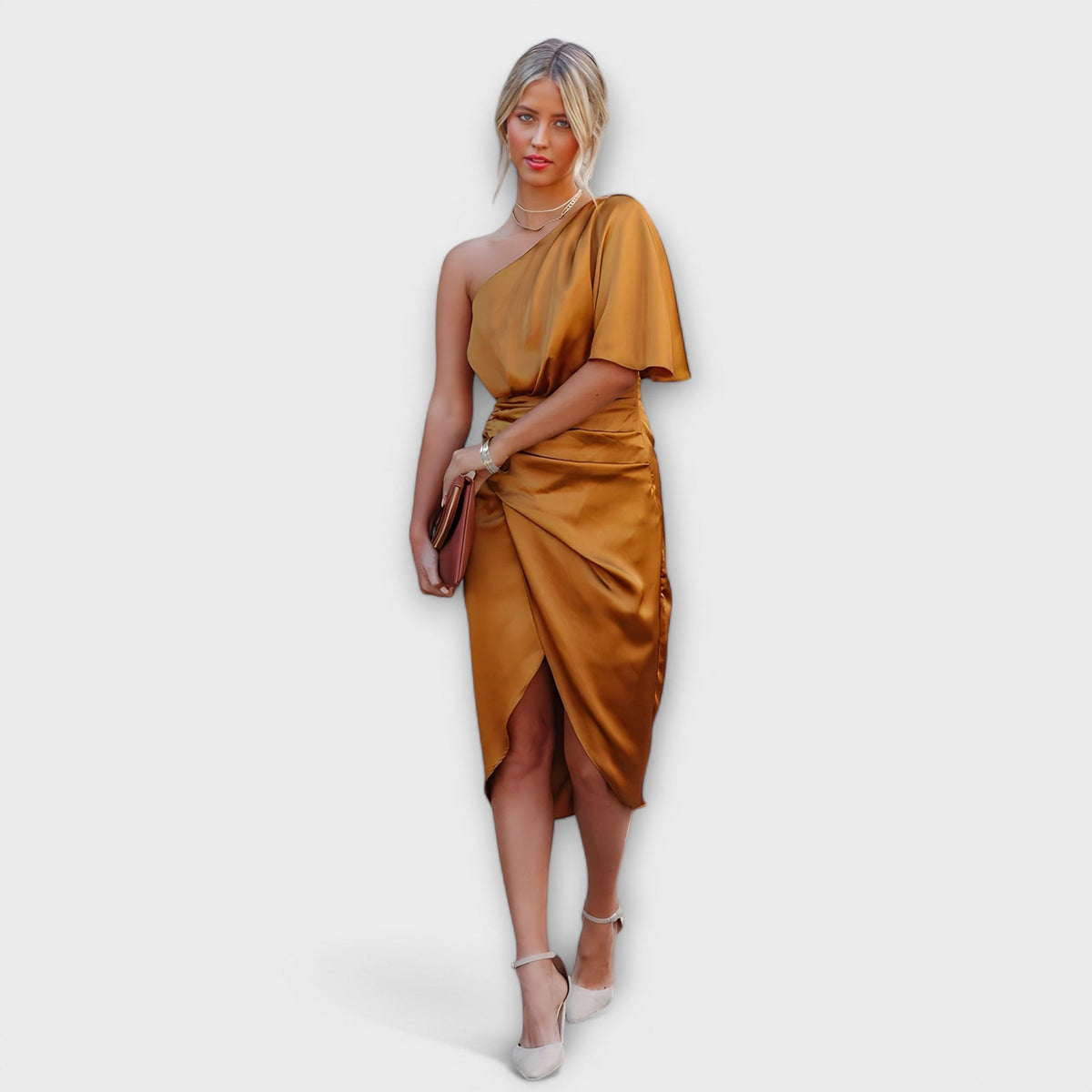 Élise - Blauwe luxe one-shoulder avondjurk