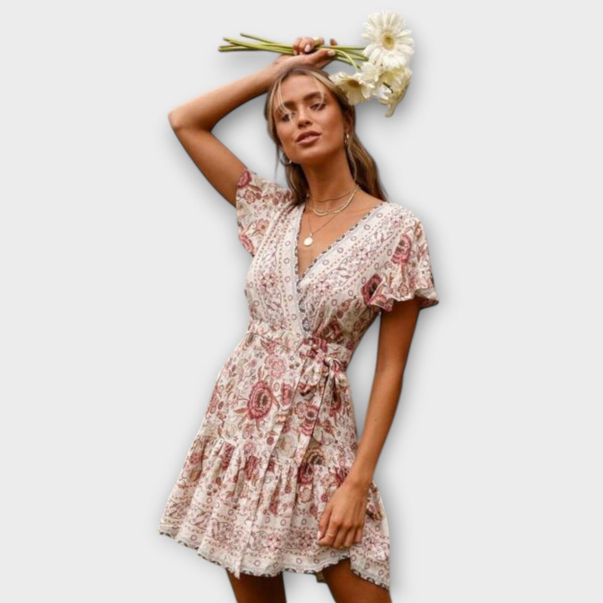 Amina - Korte Boho-jurk met bloemenpatroon