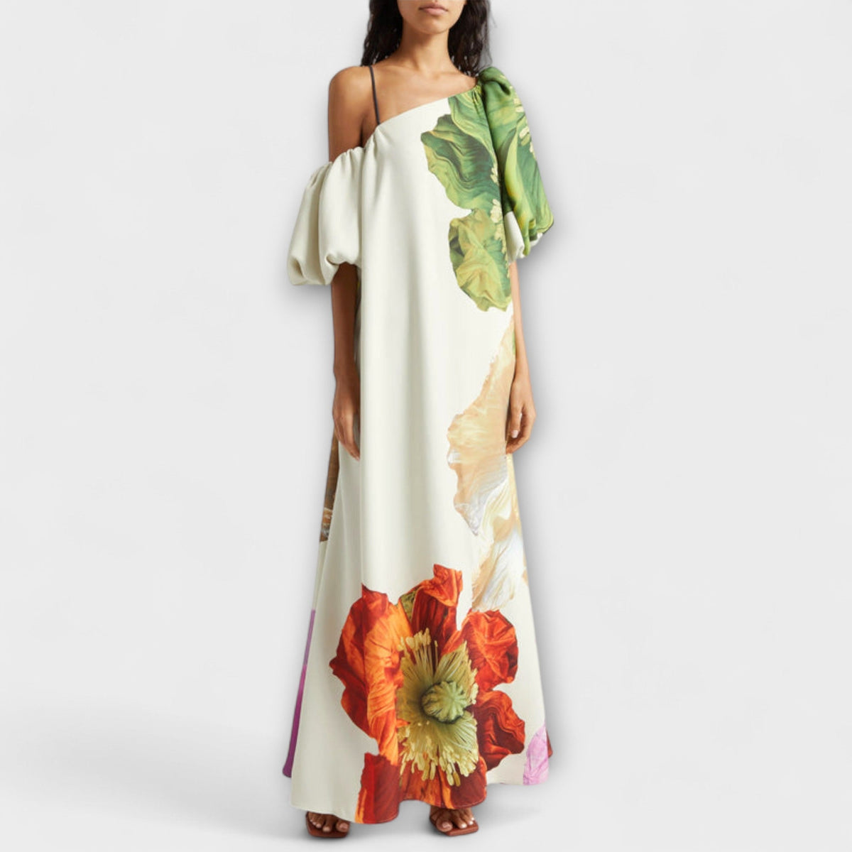 Melody - Witte Off-Shoulder Maxikleed met Bloemenmotief