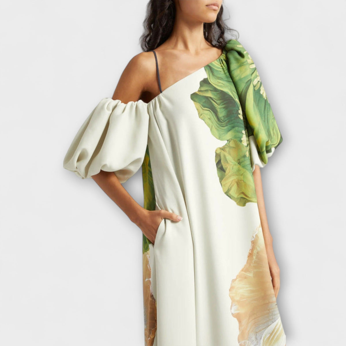 Melody - Witte Off-Shoulder Maxikleed met Bloemenmotief