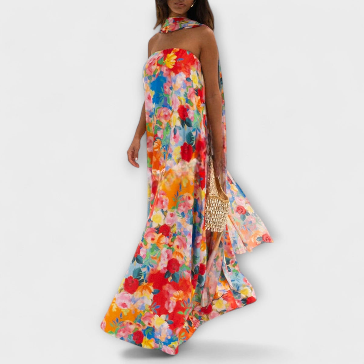 Harlow - Kleurrijke Off-Shoulder-Maxidress met Bloemenpatroon