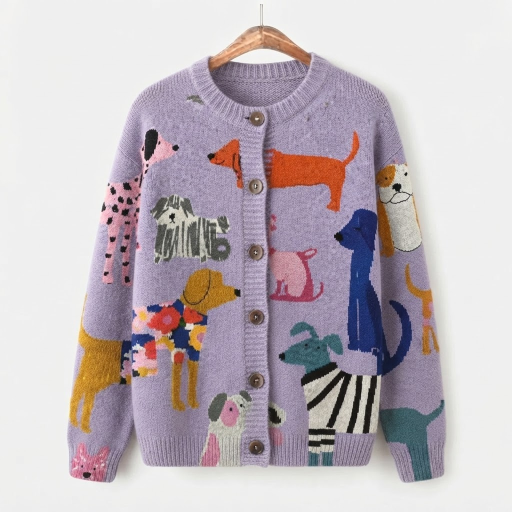 Calia - Lila Cardigan met Hondenprint