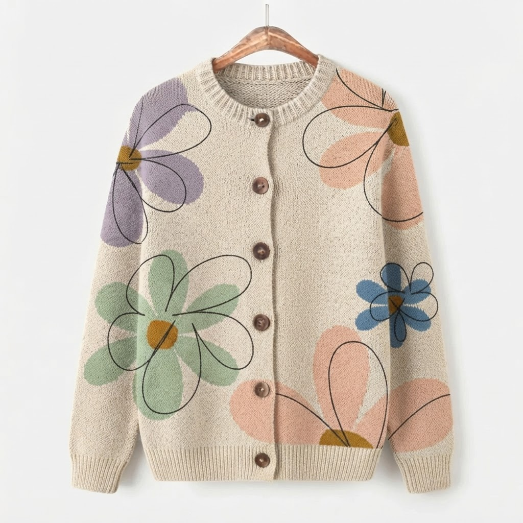 Mea - Witte Cardigan met Bloemendessin