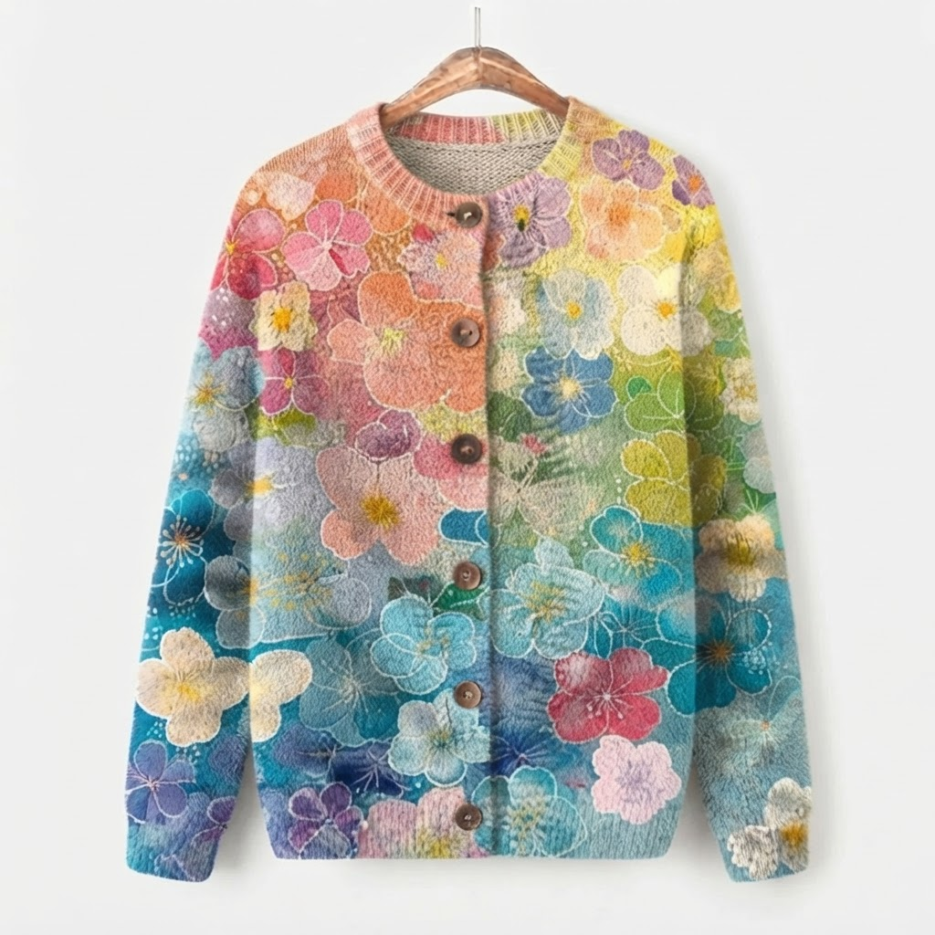 Meadows - Kleurrijke gebreide cardigan met bloemenmotief