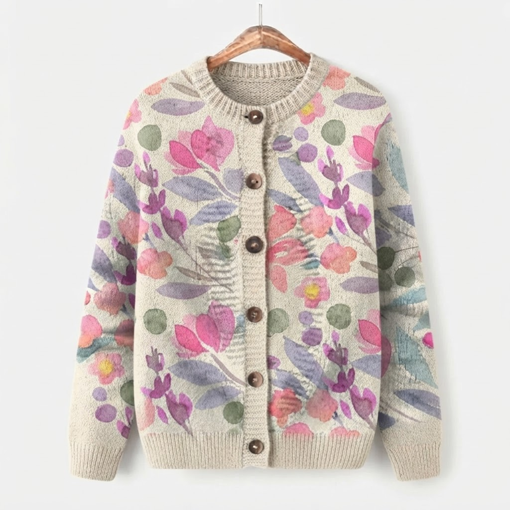 Lina - Witte Cardigan met Bloemenprint van Weidebloemen