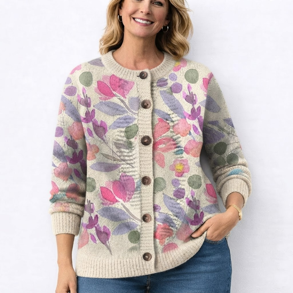 Lina - Witte Cardigan met Bloemenprint van Weidebloemen
