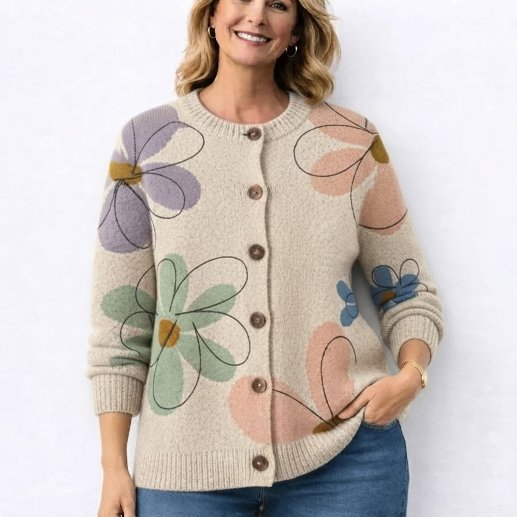 Mea - Witte Cardigan met Bloemendessin