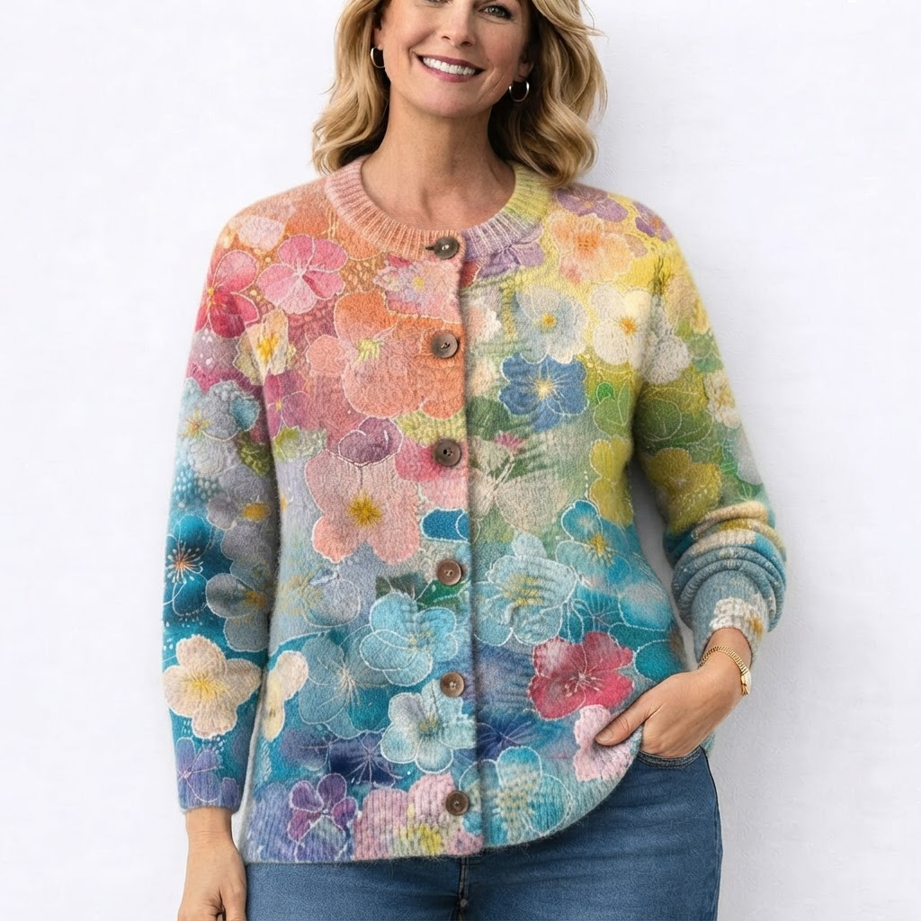 Meadows - Kleurrijke gebreide cardigan met bloemenmotief
