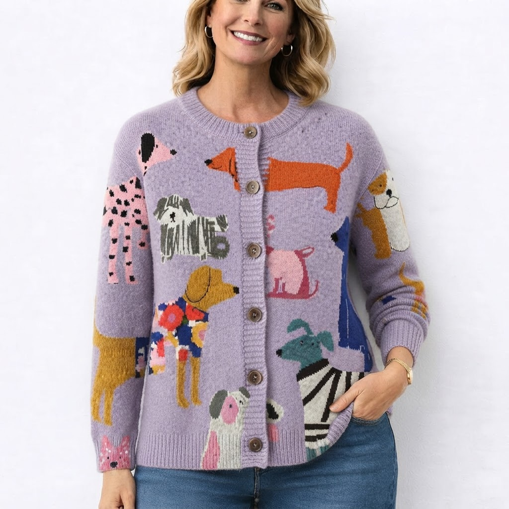 Calia - Lila Cardigan met Hondenprint