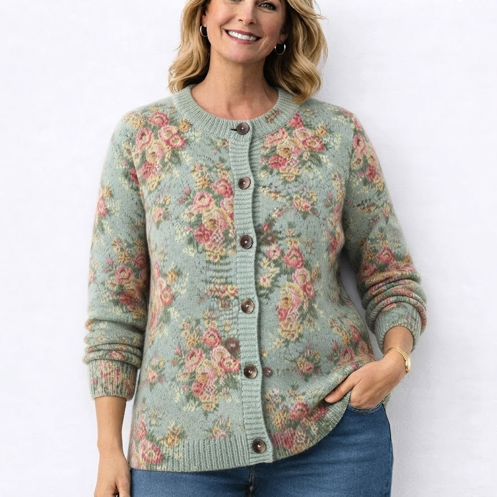 Liv - Mintgroene Cardigan met Bloemenmotief