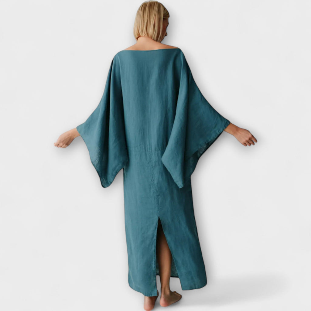 Dana - Blauwe Kimono-jurk van Linnen