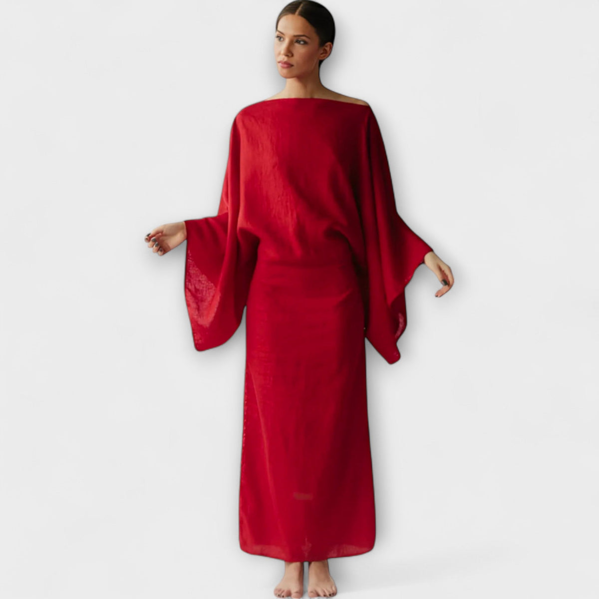 Dana - Blauwe Kimono-jurk van Linnen
